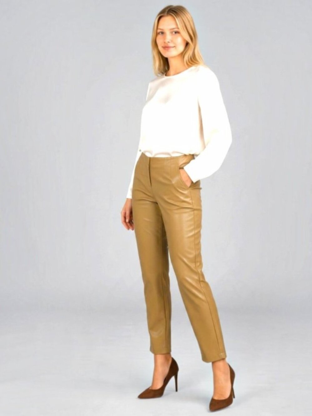Laundry Shelli Segal Caramel Faux Leather Straight Leg Pants